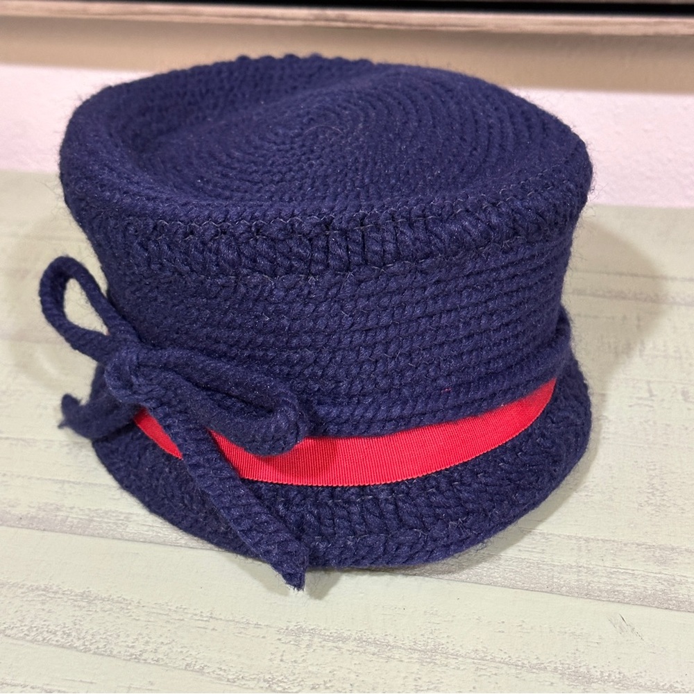 VTG 1960’s Cloche Bucket Hat Navy with Red Detail